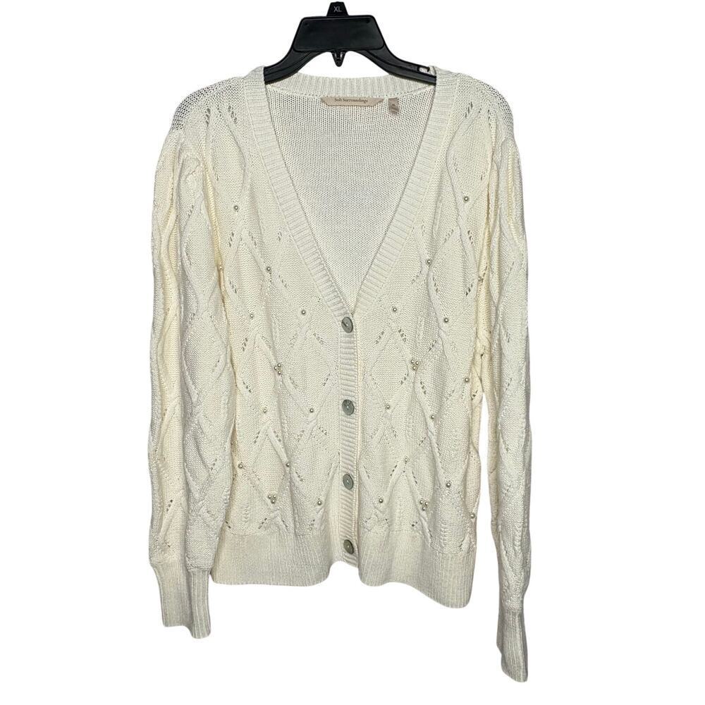 Soft Surroundings Meryl Cable Knit Quiet Luxury Pearl Cozy Soft Knit Cardigan XL